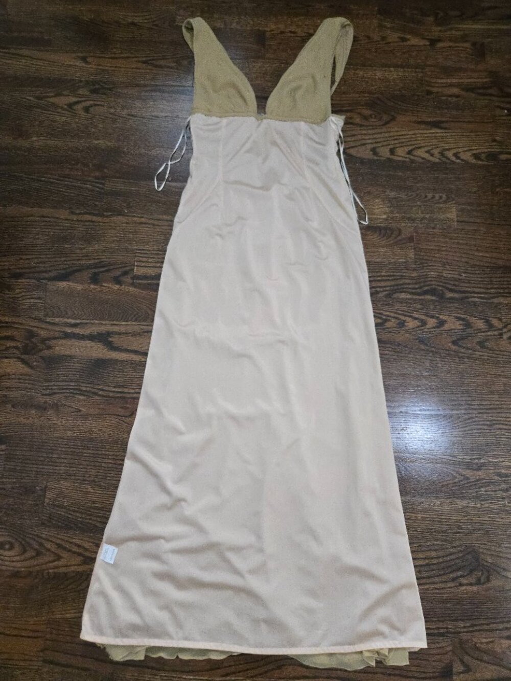 Y2K Vintage Mandalay Evening Gown Green Silk Beaded Sequin Plunging Low Cut 4 - Picture 12 of 14
